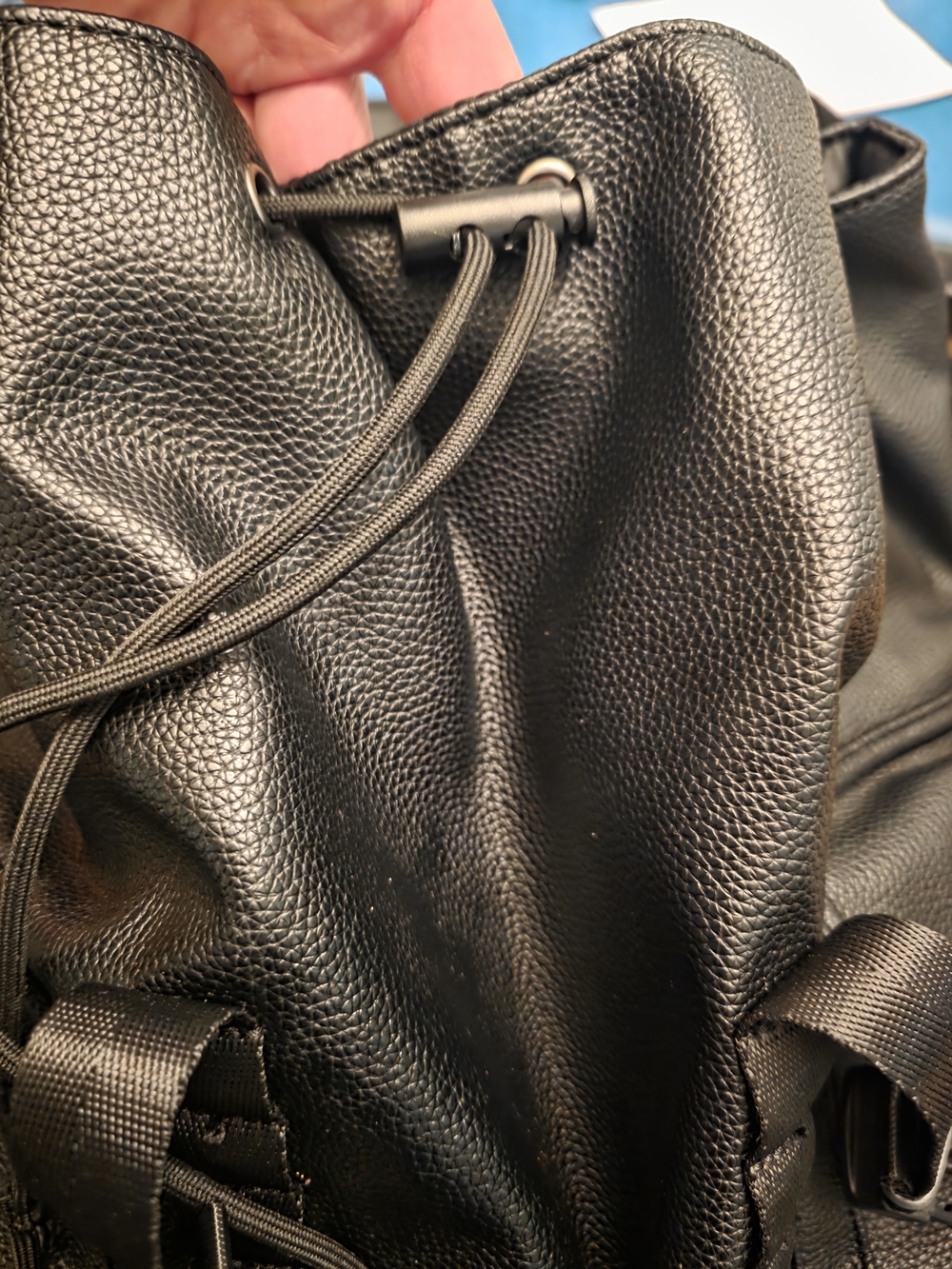Bugatti Black Pebbled Faux Leather Drawstring Laptop Backpack - Picture 11 of 13